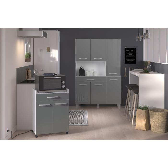 OSLO Serving Cart, 60 cm - 1 Drawer and 1 Door - W 60 x D 44 x H 81 cm - Glossy Grey - EKIPA