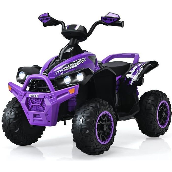 Quad eléctrico COSTWAY para niños, 12V7Ah, luces LED, música, pedales, claxon, 3-4 km/h, para niños de 3 a 8 años, morado.