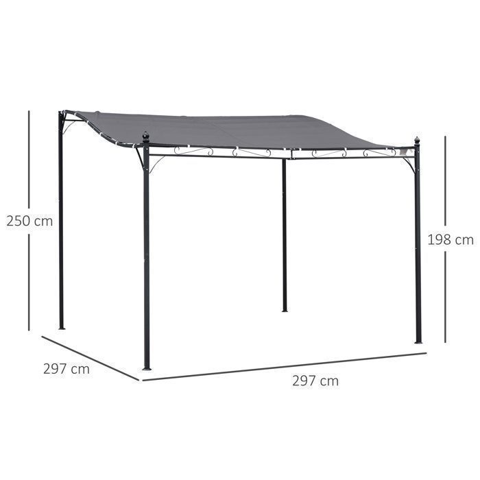 Caseta de jardín metálica gris de 297x297 cm para terraza, balcón o jardín.