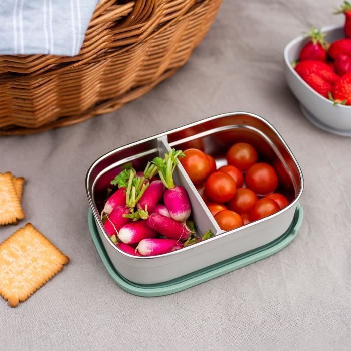 BEABA, portapranzo per bambini in acciaio inox con coperchio in silicone e copertura protettiva, grigio velluto e verde salvia