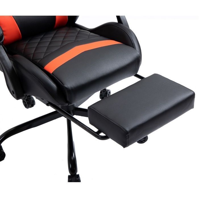 Chaise Gaming Ergonomique Similicuir avec Repose-Pieds et Massage 6 Points, Dossier Inclinable, Base Métal Delman Rouge