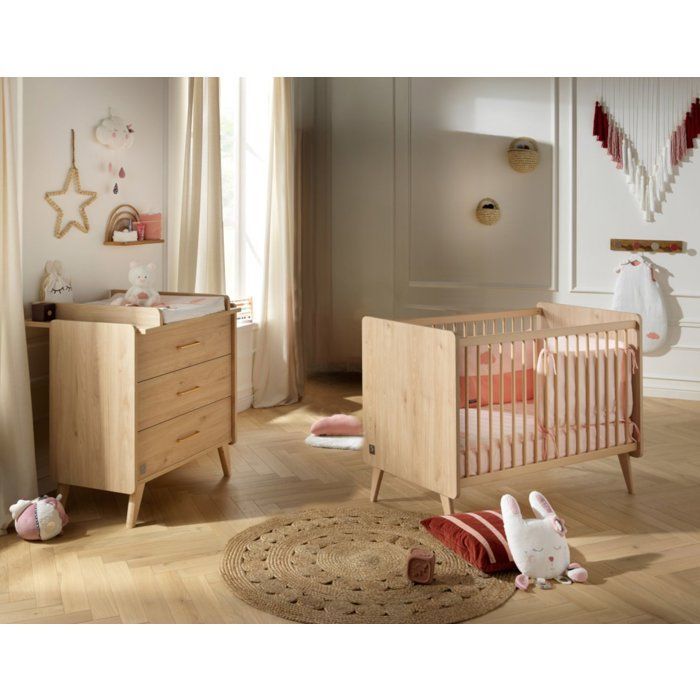 Conjunto de habitación infantil para dos personas: cuna de 120 x 60 cm + cómoda de 3 cajones - Arty - SAUTHON