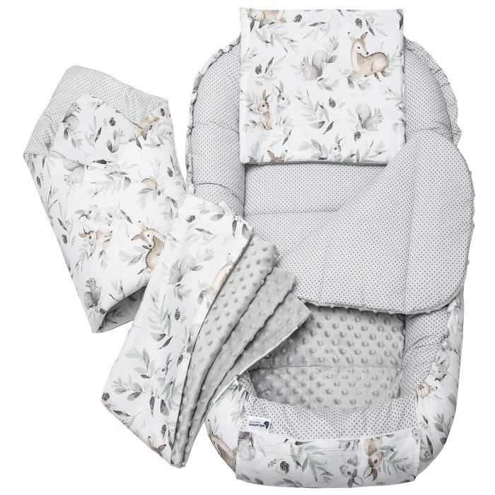 Réducteur de Lit Bébé Medi Partners 100% Coton Nouveau-né Nid de Bébés Insert Amovible 100x60x15 cm Cerf en Feuilles, Gris