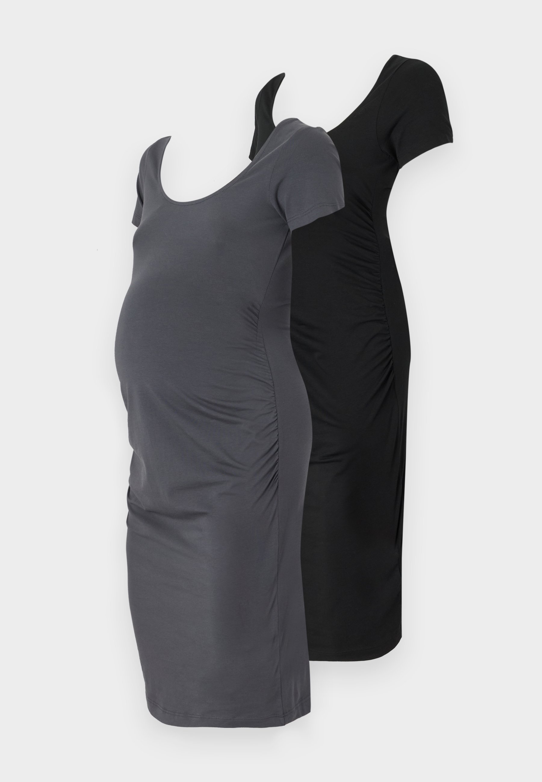 Lot de 2 mini-robes moulantes Anna Field MAMA à col rond et manches courtes, froncées sur les côtés - Jersey - gris foncé/noir