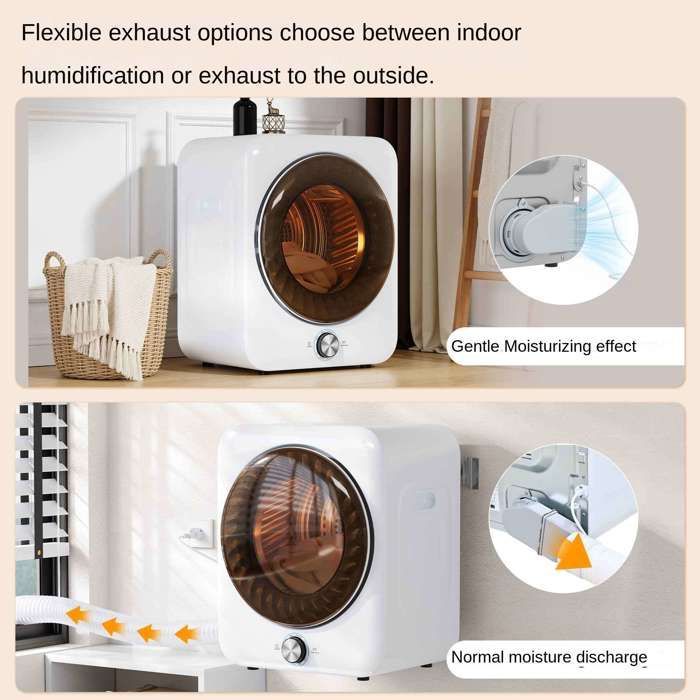 Sèche-linge compact mural 3 kg, 8 programmes, capteur NTC, double filtre, faible bruit, mini sèche-linge