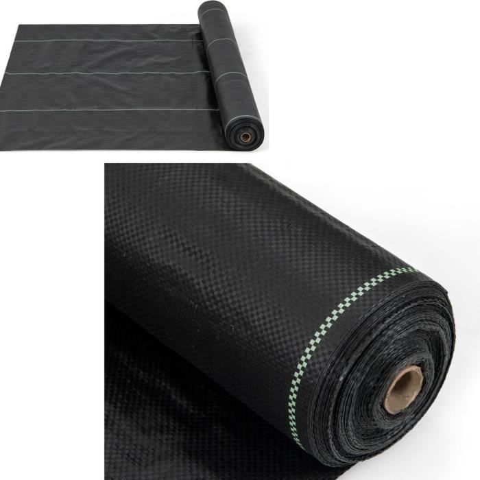 Malla antihierbas COSTWAY 25 m x 2 m - Control de malezas - Tejido resistente a los rayos UV de 100 g/m² - Con línea guía clara y recta - Negro