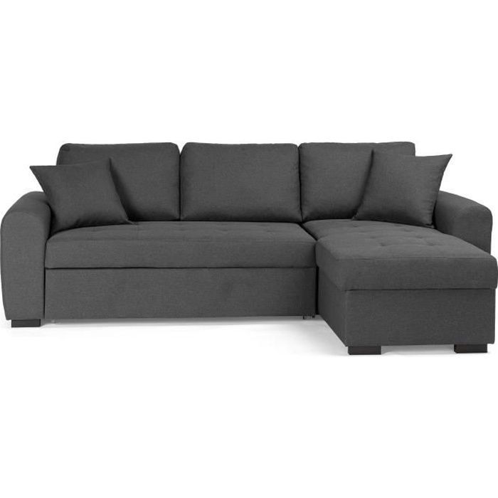 Sofá cama esquinero reversible de 4 plazas - Tela gris - Ancho 244 x Profundidad 151 x Alto 90 cm - HAMILTON - Fabricado en Ucrania