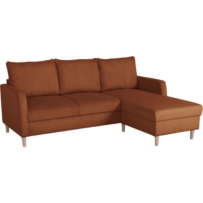 Canapé d'angle fixe - 3 places - CHIPY - Tissu Lincoln Terracotta - Pieds bois nature - 192 x 82 x 138 cm