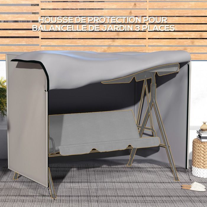 Funda protectora Outsunny para columpio de jardín de 3 plazas, lona de plástico de poliéster de alta densidad impermeable, color gris.