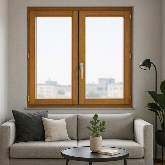Ventana de madera con 2 paneles, 115 cm de alto x 140 cm de ancho, dimensiones del marco.