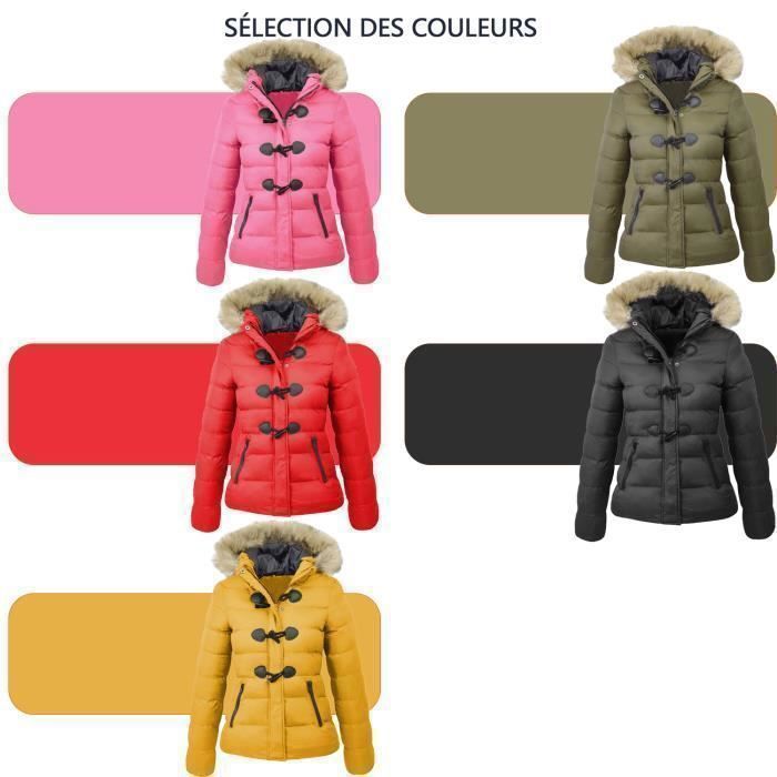 Doudoune femme,Doudoune à Capuche, Boutons en Corne Doudoune Chaude en Coton,Doudoune hiver pour Femmes (S-XXXL)-ROSE