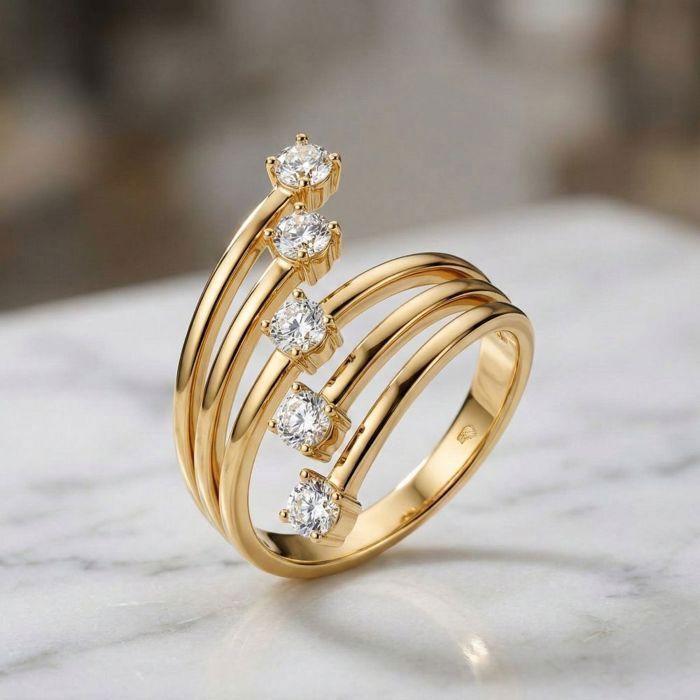 Bague - Multi-Rangs - Spirale d'Éclat - Plaqué Or Jaune 7501000 - Zircons - Femme - du 52 au 60