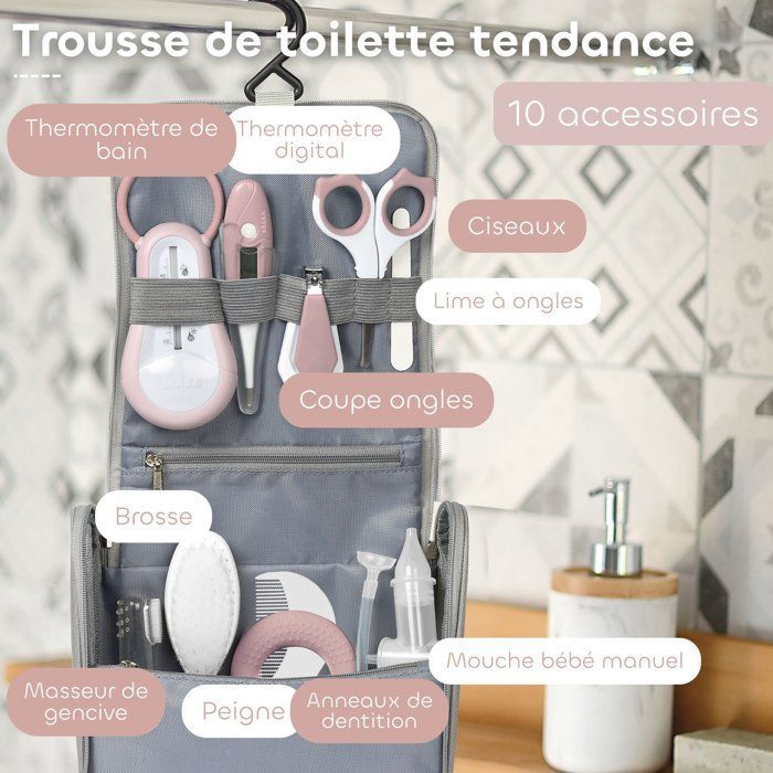 Trousse de toilette - BEABA - 10 accessoires - Vieux rose