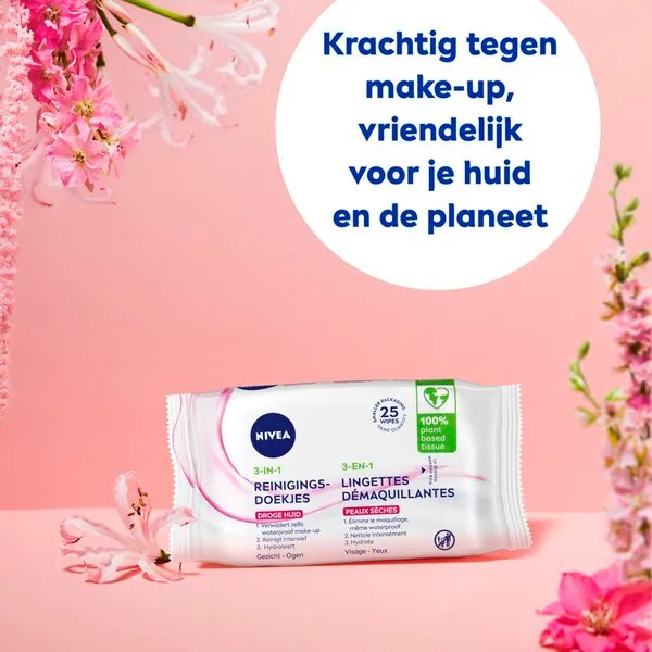 NIVEA 3-in-1 tīrīšanas salvetes<br>25 gab. - Sausai ādai