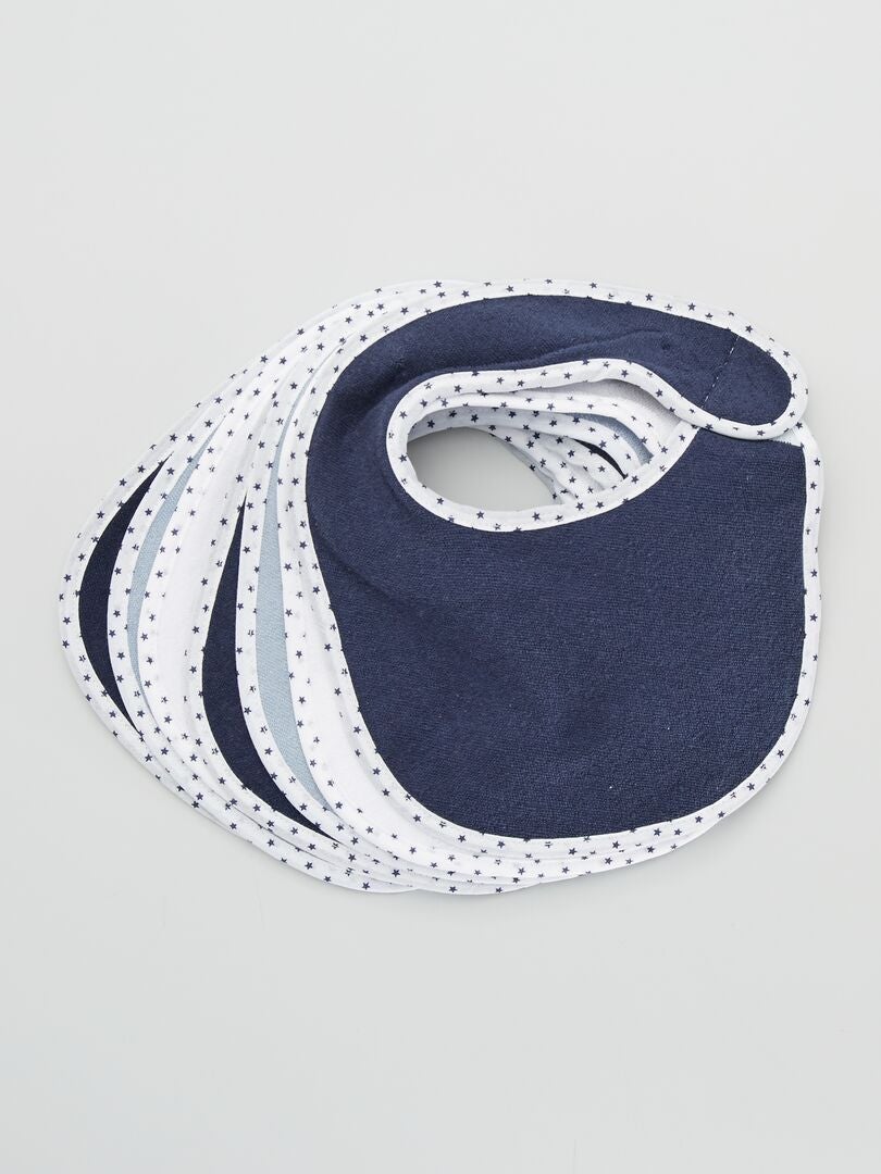Set van 7 badstof slabbetjes met afscheurranden - BLAUW