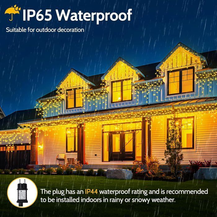 Cordão de luzes natalinas para exterior, 9+2 m, 162 LEDs, cortina de luzes externa com 8 modos e temporizador, à prova d'água IP65, decoração de Natal.