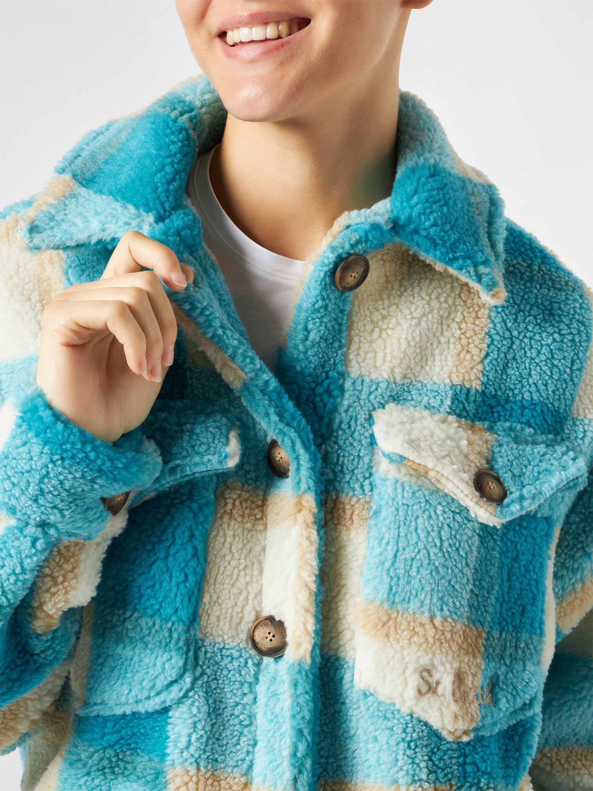 Surchemise sherpa à carreaux pour femme