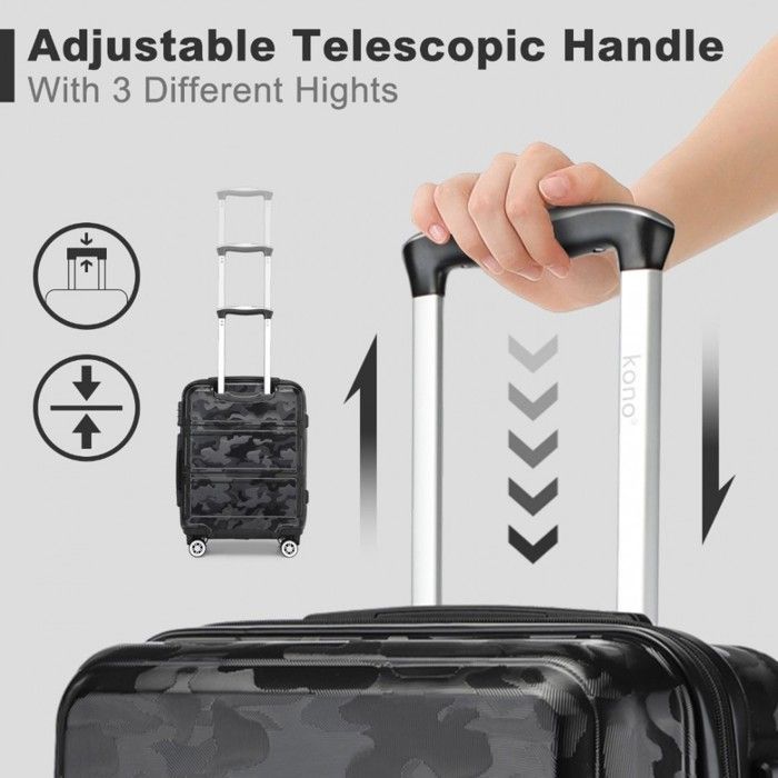 Kono Valise Cabine 51.5x38x21cm Légère Rigide Bagages Cabine en ABS Petite Valise de Voyage avec 4 roulettes et Serrure TSA, Noir