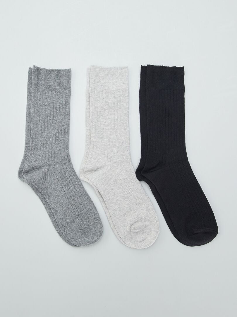 Set van 3 geribbelde lange sokken - WIT
