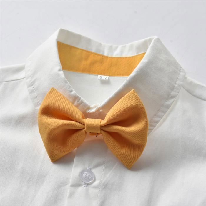 Conjunto de ropa para bebé niño para boda/bautizo: camisa con pajarita y pantalones cortos con tirantes - Verde
