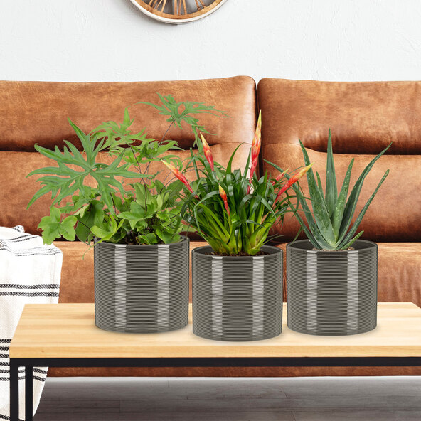 Ghiveci de flori din ceramică, set de 3, Ø 16 cm, sticlă gri