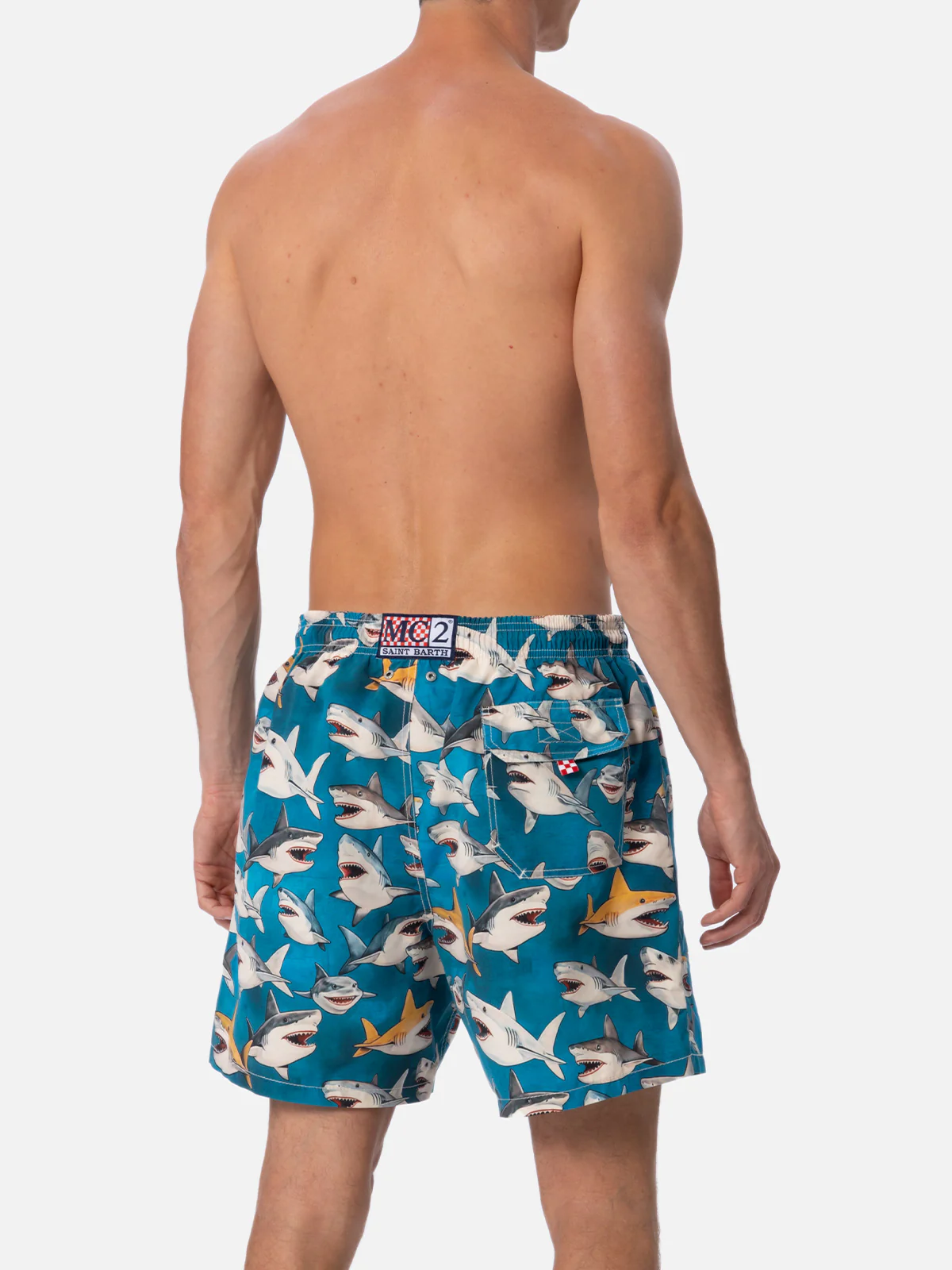 Gustavia herenzwempak met haaienprint, middellange lengte |
