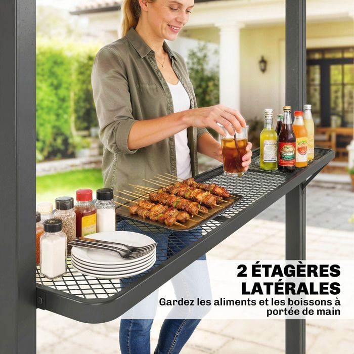 Abri barbecue extérieur - Outsunny - double toit, 2 étagères latérales - cadre en métal - 245x146x255cm - marron