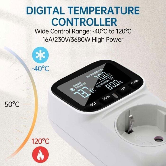 Régulateur de température numérique 230V avec sonde Chauffage Refroidissement Commutateur de température Thermostat Prise pour