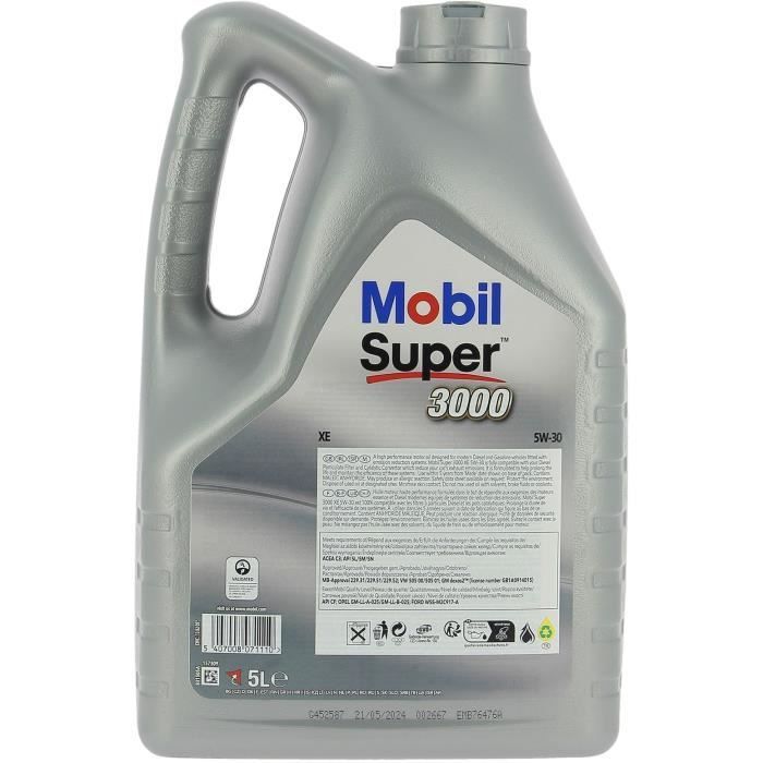 Aceite sintético para motor 5W-30 - MOBIL - Super 3000 - Formula-XE - Lata de 5L - Alto rendimiento anticontaminación