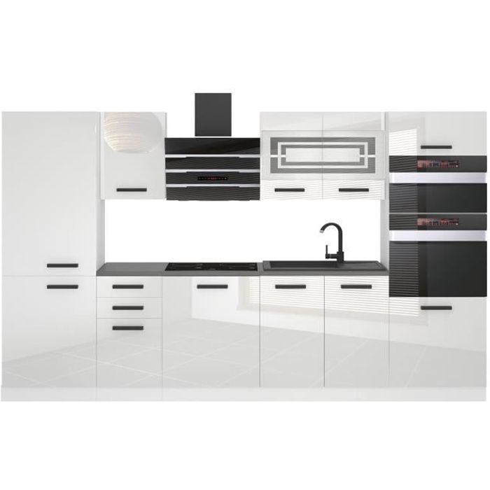 Cucina componibile completa Belini MILA - 300 cm. Con piano di lavoro, bianco lucido