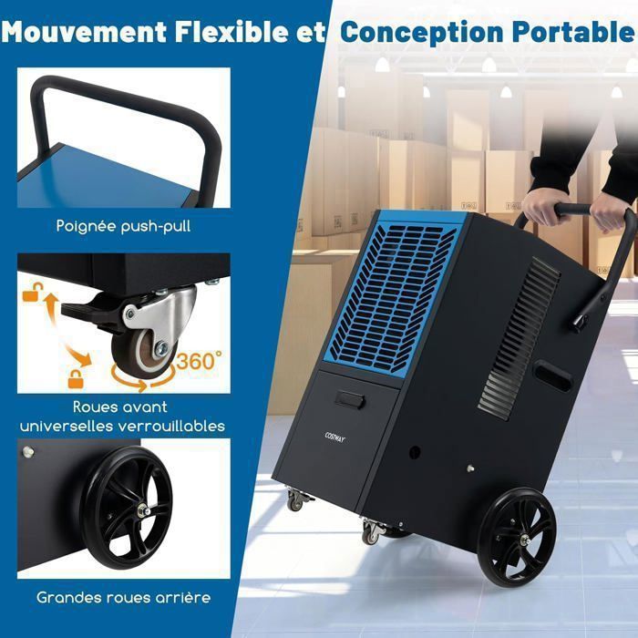 Deshumidificador profesional COSTWAY 66 L/día - Hasta 418 m² - 2 velocidades de ventilador - Temporizador de 24 horas - Bomba - Manguera de desagüe - Azul