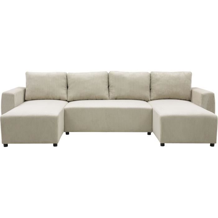 PHARELL 7-seater panoramic convertible sofa - Beige corduroy - Storage compartment - W297 x D155 x H85