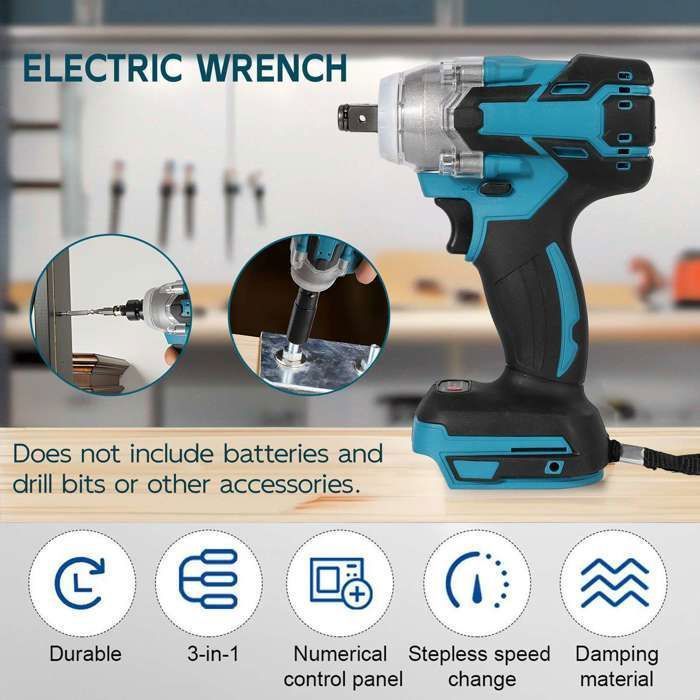 Llave de impacto inalámbrica sin escobillas, 520 Nm, 4200 rpm, adecuada para los sectores de bricolaje y construcción.
