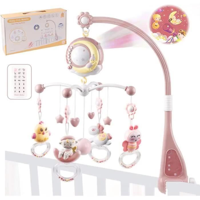 Mobile musical - NETBOAT - Mobile bébé rotatif 360° - Télécommande - Lumières - Hochets suspendus