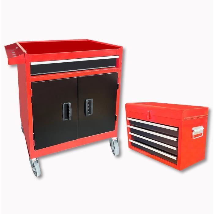 Carro de taller metálico DEFPRO de 7 cajones con compartimento de almacenamiento vacío.