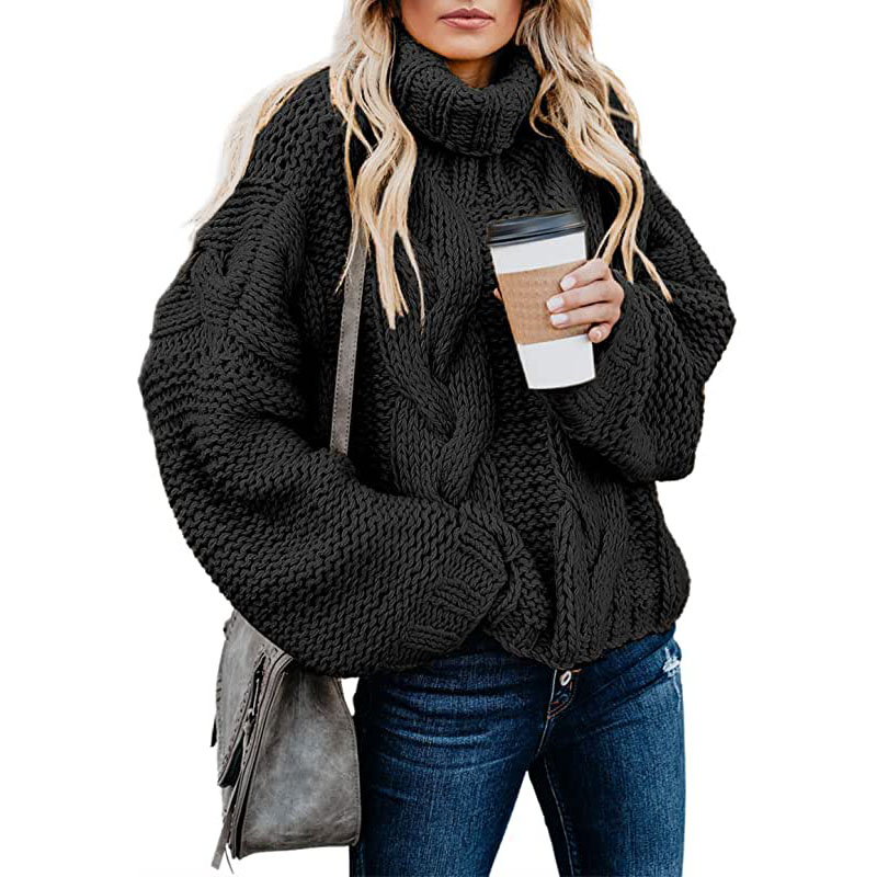 Pull-over d'hiver Dokotoo pour femme, col roulé, manches longues, style bouffant, coupe unie.