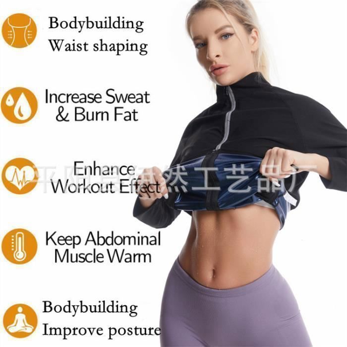 Vetement De Sudation Femme Gilet T Shirt Minceur Ceinture Fermeture éclair Fitness Sport Veste Amincissante Ventre Plat Haut