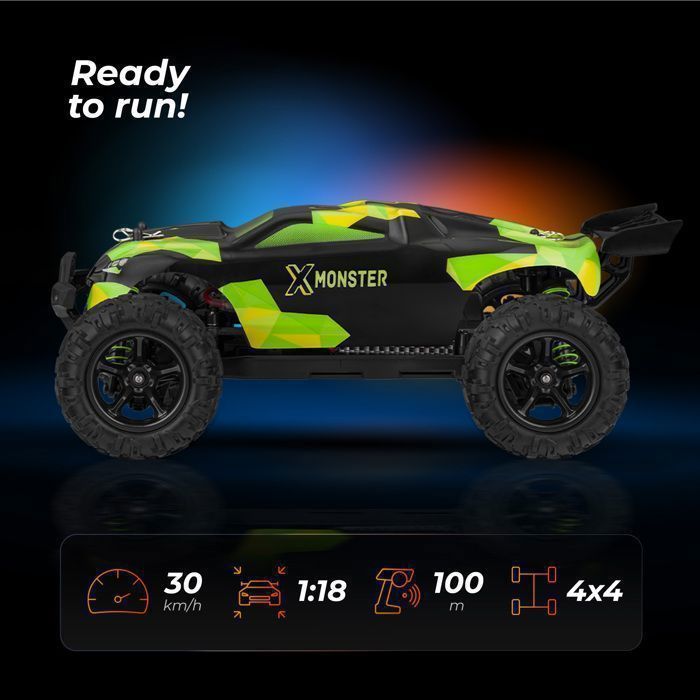 RC Voiture télécommandée - OVERMAX - X-Monster 3.0 - 30 km/h - Échelle 1:18 - 4x4 - Vert/Violet