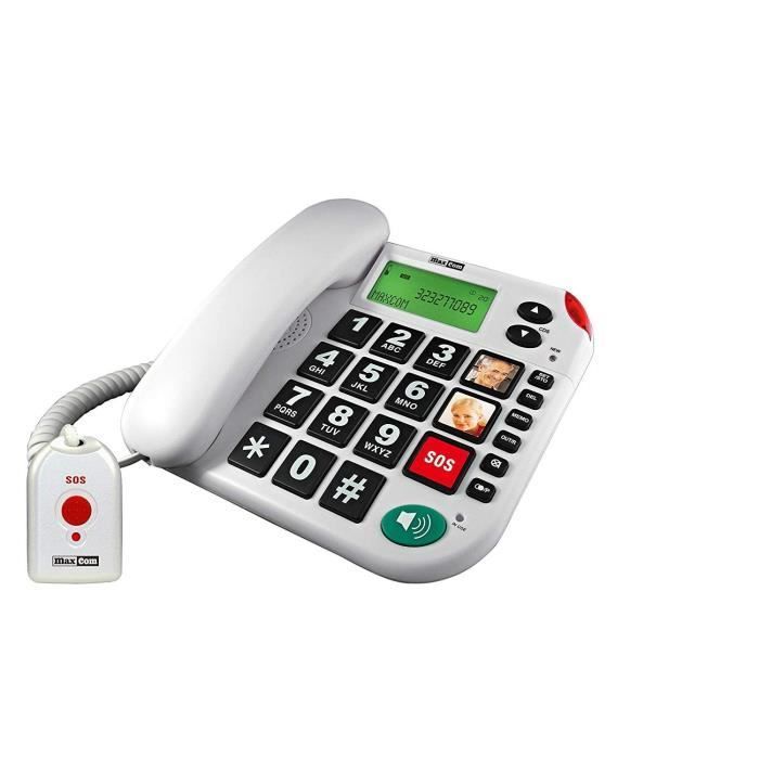 MAXCOM KXT481 Corded Phone - Large Buttons and Images - SOS Button - White