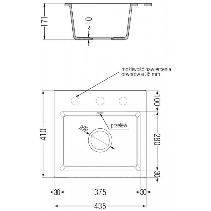 Mexen Milo Einzelbecken-Granitspüle, 435 x 410 mm, Weiß - 6505441000-20
