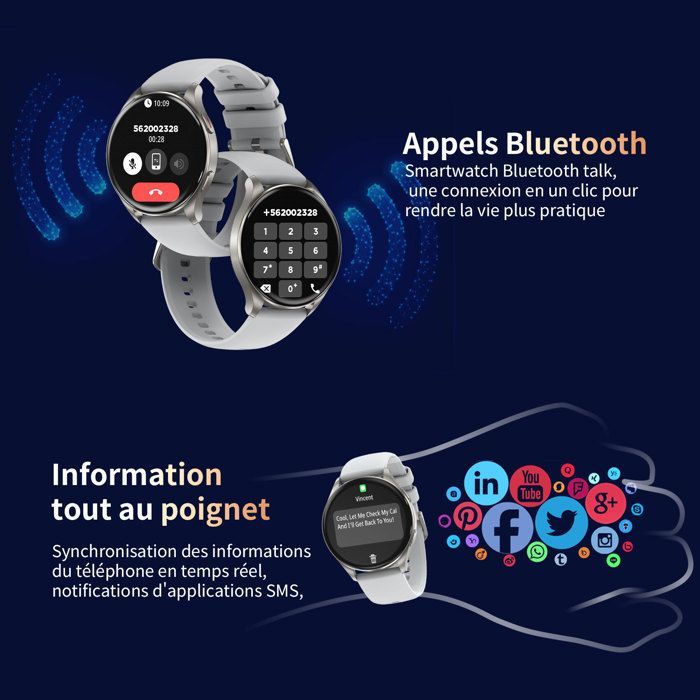 Relógio inteligente Blackview para homens e mulheres com atendimento/chamadas, certificação IP68, monitoramento do sono, pedômetro e Bluetooth 5.3 para Android, iOS e Xiaomi, cor prata.