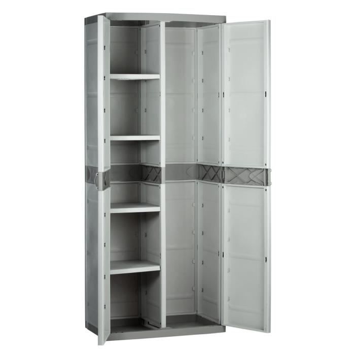 TITANIUM PLASTIKEN 2-türiger Kleiderschrank mit Einlegeböden und Kleiderstange, B 70 x T 44 x H 176 cm, Beige und Taupe, Serie TITANIUM, für den Innen- und Außenbereich