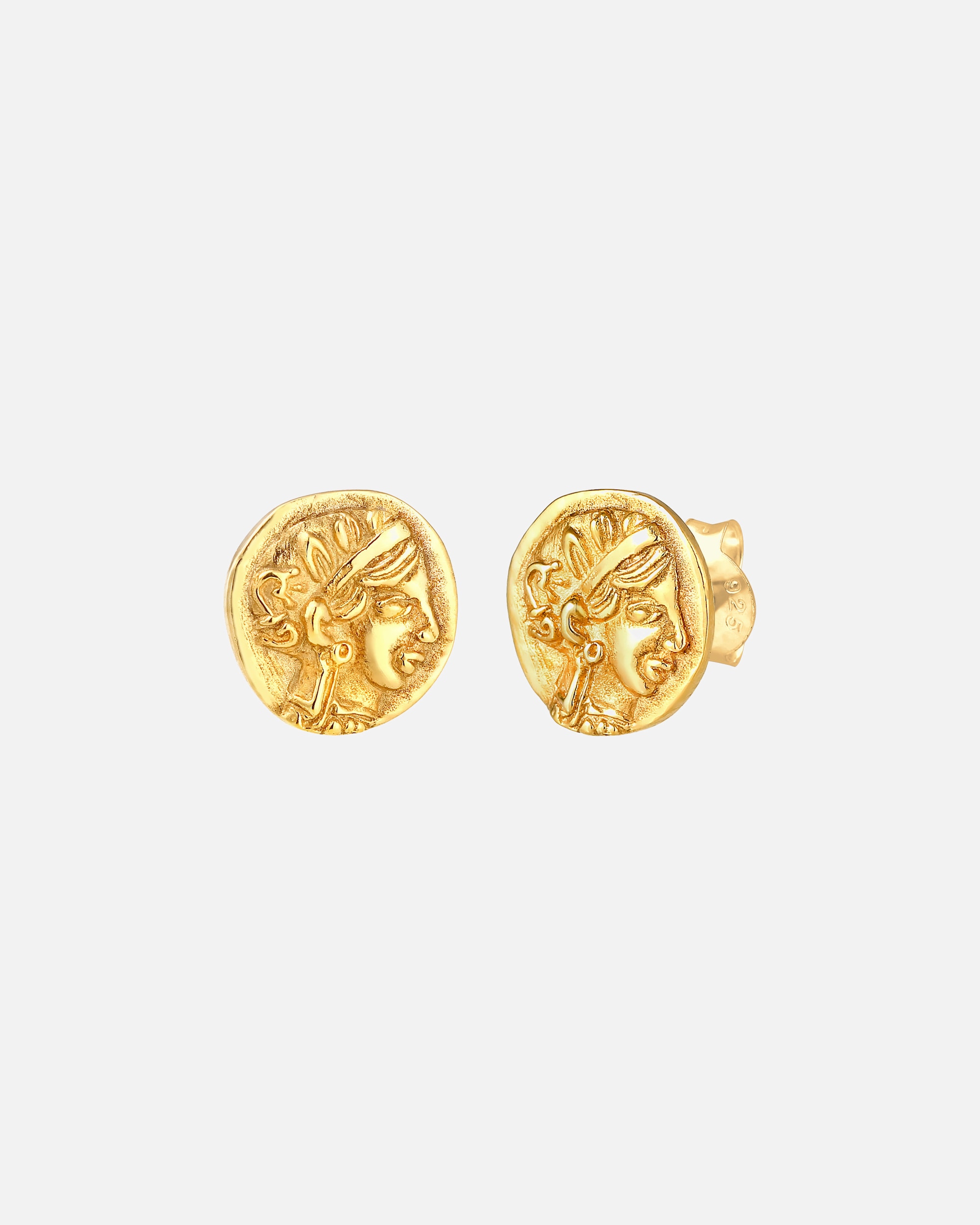 Elli Médaille Vintage Martelé Clous d'Oreilles Femme - (925/1000) Argent Plaqué or