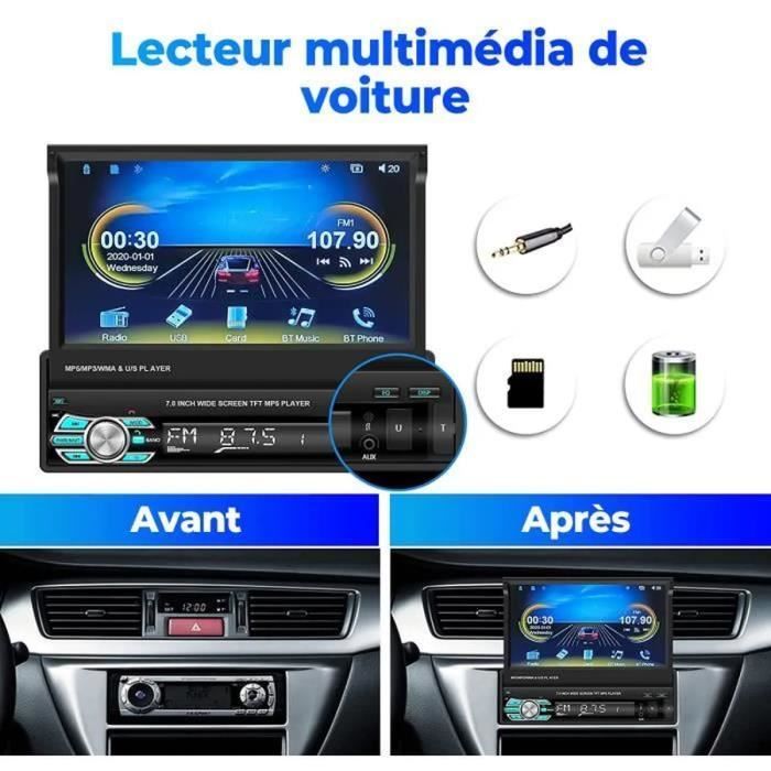 Autoradio 1 DIN Bluetooth con CarPlay, GPS, touchscreen retrattile da 7