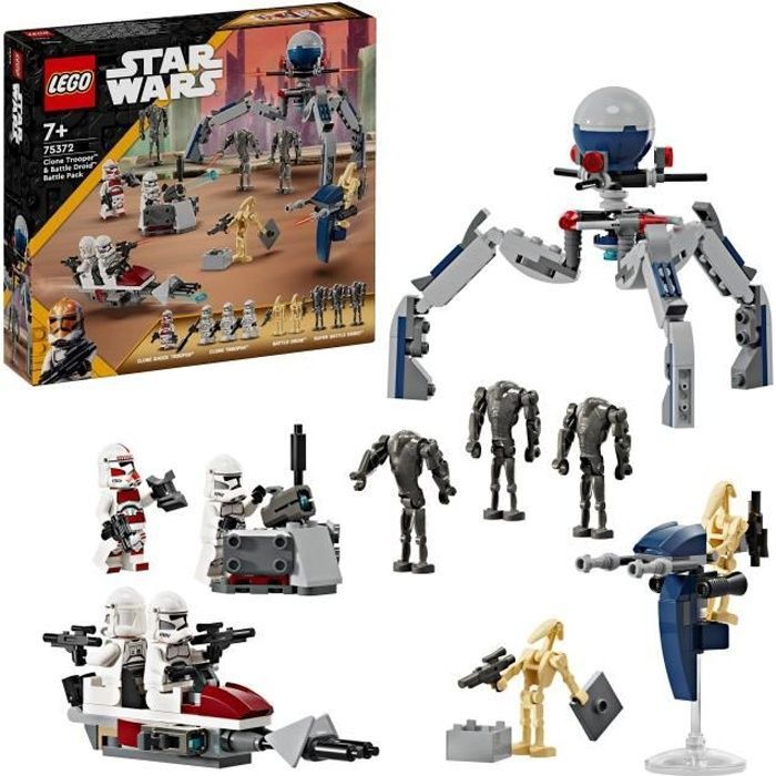 LEGO® 75372 Star Wars Kloonisotilaiden ja taisteludroidien taistelupakkaus, lelu kiituripyörällä ja minihahmolla