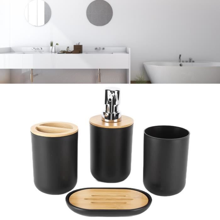 Juego de accesorios de baño - SALUTUYA - 4 piezas - Bambú - Impermeable - Negro