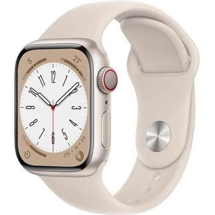 Apple Watch (Serie 8) 2022 GPS 41 mm - Aluminio Starlight - Correa deportiva ligera - Reacondicionado - Excelente estado