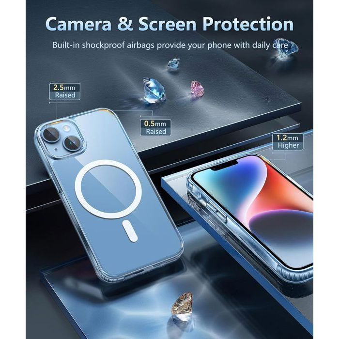 Funda para iPhone 13 - MASSILIA TECH - Transparente - 2 protectores de pantalla de vidrio templado + protector de cámara de TPU