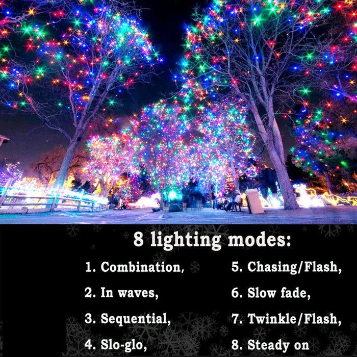 Guirnalda de luces navideñas para exteriores, multicolor, IP44, 30 m, 300 LED, 8 efectos, temporizador de 6 h/18 h, bajo voltaje, perfecta para paredes/árboles.