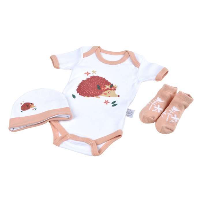 Bébé Douceur - Coffret de naissance avec body, bonnet et chaussettes 0-1 mois - Hérisson